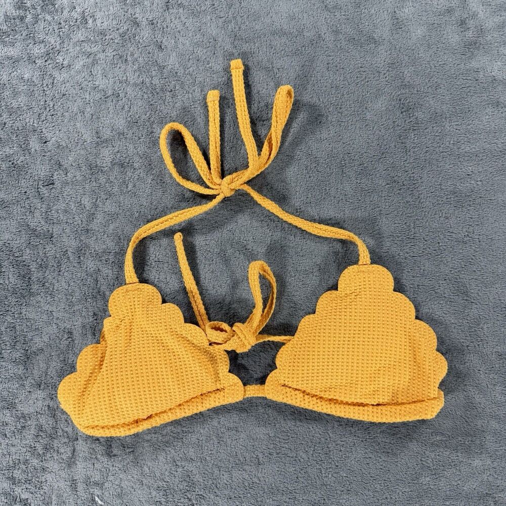 Aerie XS Women’s Triangle Swimsuit Bikini Top Scalloped Orange Textured